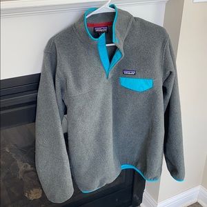 Patagonia Grey Fleece Pullover with Teal Trim